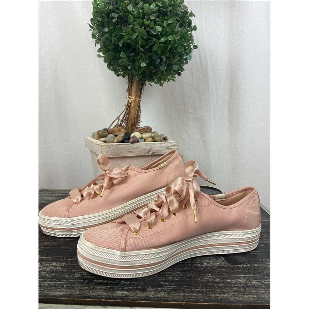 Kate Spade X Keds Pink & White Platform Lace Up Sneaker Shoes 9.5